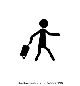 Passenger Pulling Rolling Bag Icon on white background