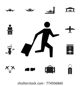 Passenger Pulling Rolling Bag Icon. Set of airport element icons. Premium quality aviation graphic design collection icons for websites, web design, mobile app on white background