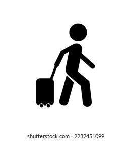 Passenger Pulling Rolling Bag Icon.Vector illustration isolated on white background.Eps 10.