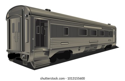 Vagón ferroviario de pasajeros en perspectiva ilustraciones vectoriales realistas sobre fondo blanco