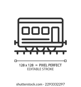 Passenger railroad carriage pixel perfect linear icon. Railway car. Train wagon. Rapid transit. Compartment coach. Thin line illustration. Contour symbol. Vector outline drawing. Editable stroke