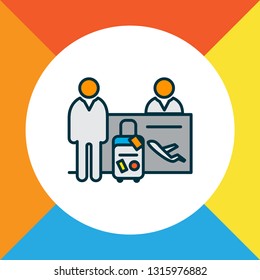Passenger at registration icon colored line symbol. Premium quality isolated checkpoint element in trendy style.
