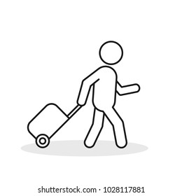 Passenger With Rolling Bag Line Icon. Vector isolated minimal outline symbol.