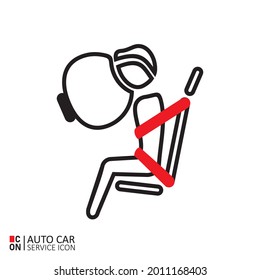Passenger with safe belt. Vector image of car service icon. Conception of automobiles.