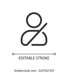 Icono de ui lineal perfecto del píxel de seguridad del acompañante. Usa el cinturón para sobrevivir a un accidente automovilístico. GUI, diseño UX. Esquema de elemento de interfaz de usuario aislado para aplicación y web. Trazo editable. Tipo de letra arial utilizado