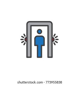 Passenger screening filled outline icon, line vector sign, linear colorful pictogram isolated on white. Metal detector gate symbol, logo illustration. Pixel perfect vector graphics