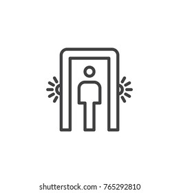 Passenger screening line icon, outline vector sign, linear style pictogram isolated on white. Metal detector gate symbol, logo illustration. Editable stroke