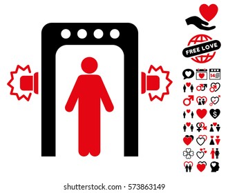 Passenger Screening pictograph with bonus valentine graphic icons. Vector illustration style is flat iconic intensive red and black symbols on white background.