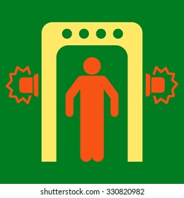 Passenger Screening vector icon. Style is flat bicolor orange and yellow symbol, rounded angles, green background.