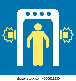 Passenger Screening vector icon. Style is flat bicolor yellow and white symbol, rounded angles, blue background.
