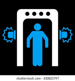 Passenger Screening vector icon. Style is flat bicolor blue and white symbol, rounded angles, black background.
