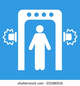 Passenger Screening vector icon. Style is flat white symbol, rounded angles, blue background.