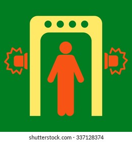 Passenger Screening vector icon. Style is flat bicolor orange and yellow symbol, rounded angles, green background.