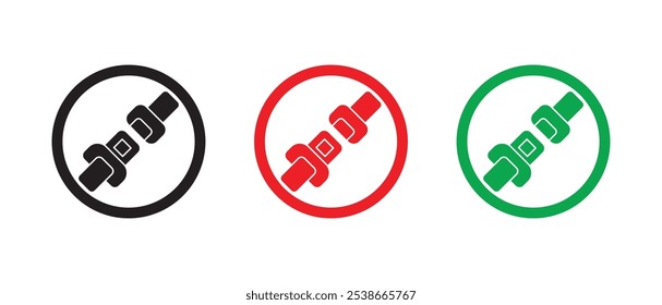 Passenger seat belt, black,red 
 and green colors style silhouette isolated on white background. Fasten your seatbelt, warning banner. Monochromatic poster with rule of safety traffic for driver. 