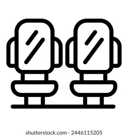Vector de contorno de icono del asiento del acompañante. Compra un billete de viaje. Reservando silla de viajero