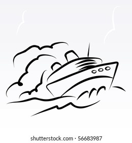 Passenger  ship black stroking. Vector illustration.