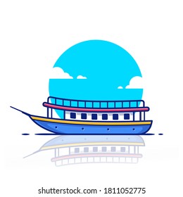 Passenger Ship Boat Cartoon Vector Icon Illustration. Water Transportation Icon Concept Isolated Premium Vector. Flat Cartoon Style