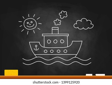 Passenger ship drawing on blackboard
