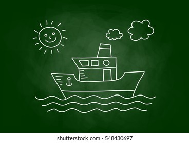 Passenger ship drawing on blackboard