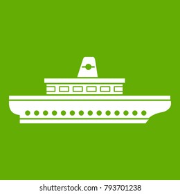 Passenger ship icon white isolated on green background. Vector illustration