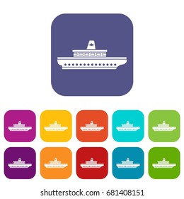 Passenger ship icons set vector illustration in flat style in colors red, blue, green, and other