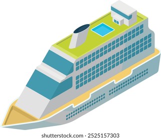 Passenger ship isometric icon. Commercial travel transport