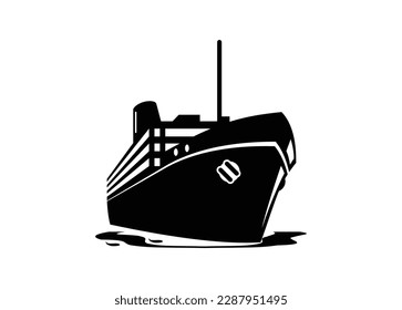 Passenger ship sailing in black and white. Simple illustration in perspective view.