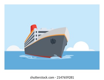 Passenger ship sailing. Simple flat illustration in perspective view.