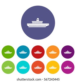 Passenger ship set icons in different colors isolated on white background
