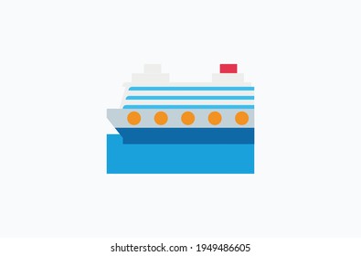 Icono plano del vector del buque de pasajeros. Ilustración de emoji de crucero aislado