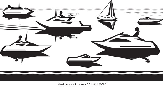 Passenger ships and yachts in the sea - vector illustration