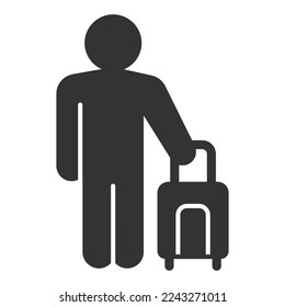 Passenger with a suitcase on wheels - icon, illustration on white background, glyph style