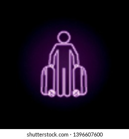 Passenger with suitcases neon icon. Elements of airport set. Simple icon for websites, web design, mobile app, info graphics