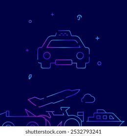 Ícone do vetor da linha de gradiente do táxi do passageiro, ilustração simples em um fundo azul escuro, borda inferior relacionada ao transporte da cidade.