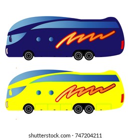 Passenger tourist international bus. Blue and yellow. Isolated. Vector.