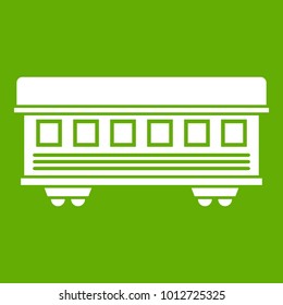 Passenger train car icon white isolated on green background. Vector illustration