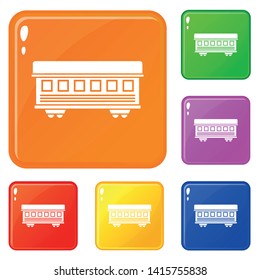 Passenger train car icons set collection vector 6 color isolated on white background