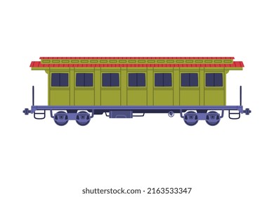 Passenger Train Car Or Wagon Side View Vector Illustration