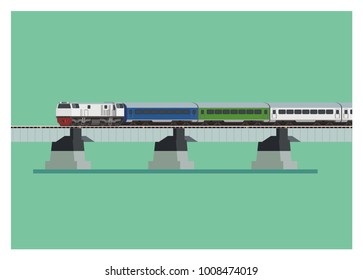 Passenger train crossing the bridge