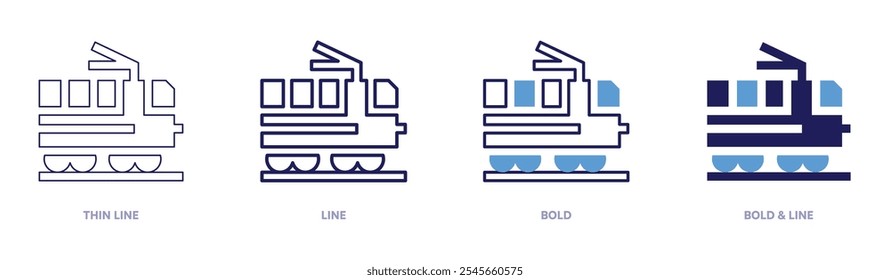 Passenger train icon in 4 different styles. Thin Line, Line, Bold, and Bold Line. Duotone style. Editable stroke.