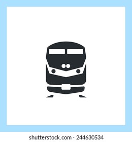 Passenger train icon. Front view, flat pictogram. Classic style commuter train. For tourist maps, schemes, station signs, applications and infographics. 