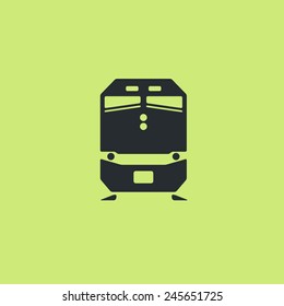 Passenger Train Icon. Front View, Flat Pictogram. Classic Style Commuter And Freight Train Silhouette. For Tourist Maps, Schemes, Applications And Infographics. 