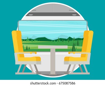 Passenger train inside. Flat style vector illustration.