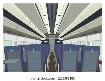 passenger train interior with foldable desk simple illustration