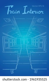 Passenger train interior hand drawn sketch vector illustration.