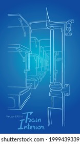 Passenger train interior hand drawn sketch vector illustration.