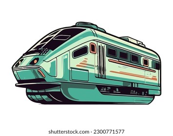 Passenger train on railroad track in motion icon isolated