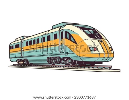 Passenger train on railroad track in motion icon isolated