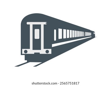 Passenger train in perspective view. Back view. Simple silhouette illustration.