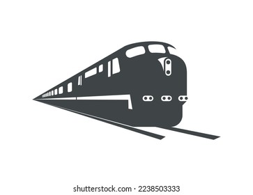 Passenger train in perspective view. Simple silhouette illustration.